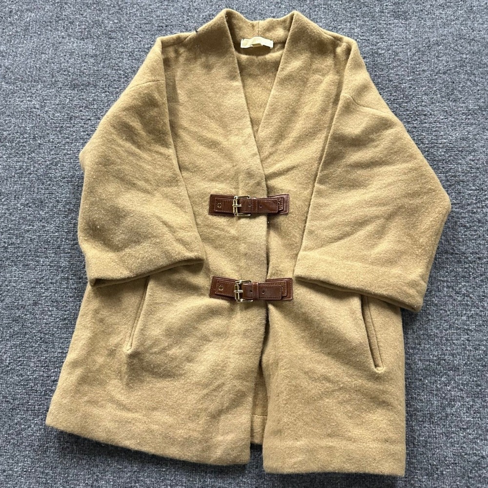 Michael Kors Cardigan Womens Size S Camel Wool Leather Buckle Wrap Coat Jacket